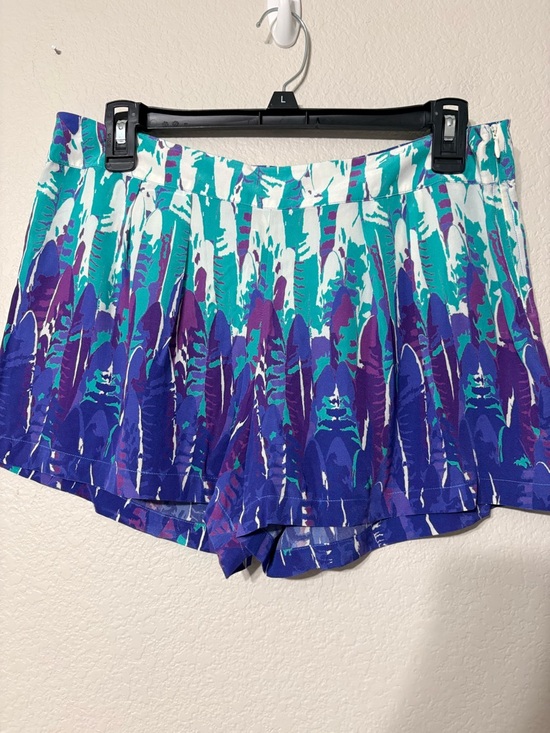 Tart Pants - Tart Teal & Purple Printed Pleated Silk Shorts. Side Zip 4